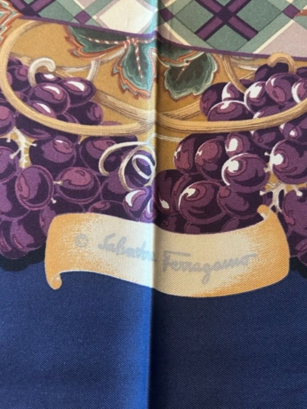 Vintage Salvatore Ferragamo Silk Scarf with Fox & Grape Hand Rolled Edges 33x35 - Picture 5 of 16